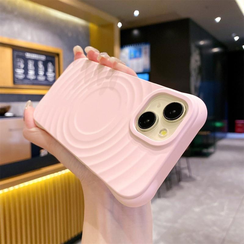 Magnetic Wave Texture Liquid Silicone Case IPhone 16 Pro Max 15 Series Slim Shockproof Pure Color Cover