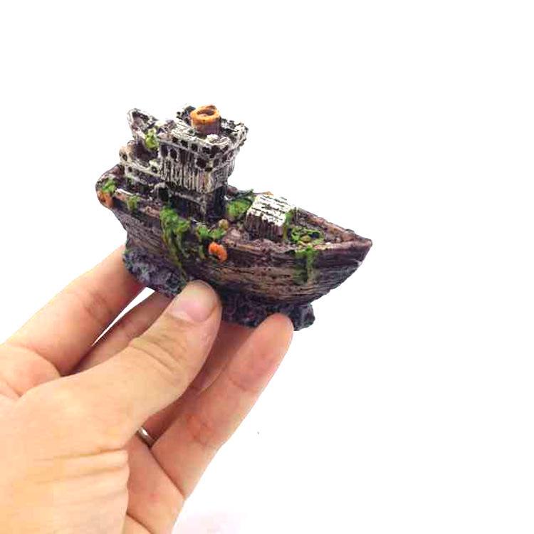 Mini Pirate Ship Wreck: Resin Aquarium Decoration for Small Fish Tanks
