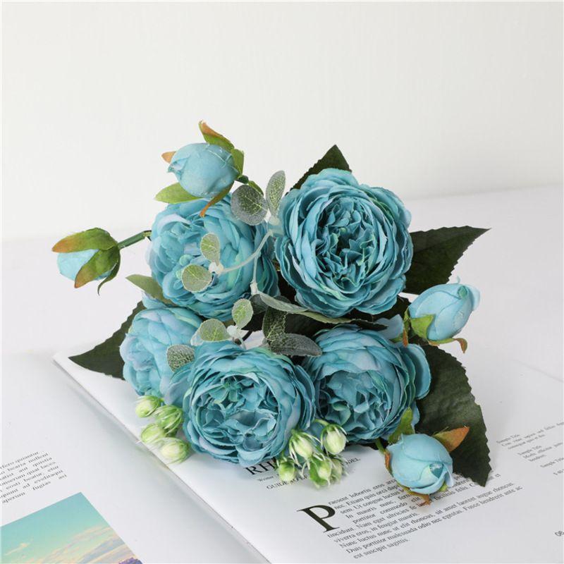 

Fake Flowers Artificial Roses Bunche Bouquet Wedding Photography Prop Decor Home синий