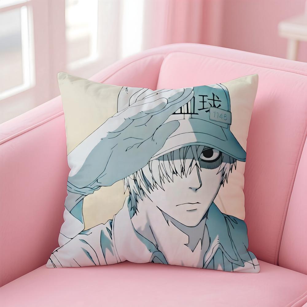 Anime C-Cells at WorkS Cushion Cover Comfortable Reversible Pillow Cover Ideal for Car Sofa Bedroom & Beyond