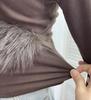 Millennial Hot Girl Fur Patchwork V-Neck Long Sleeve Slimming Top 23326