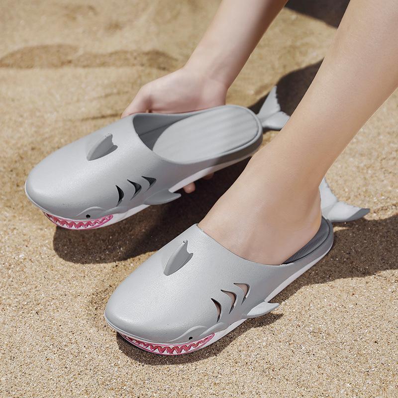 Fashion Men Slippers Cute Shark Slides 2024 Summer Home Non-slip Couples Outdoor Beach Slippers Indoor Flip Flops Women PVC Funny Shoes