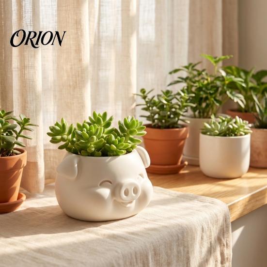 Succulents Planter Pot 3D Printed Pig Shaped Flowerpot, Decorative for Herb Petg Plants, Animal Mini Flower Holder Indoor Outdoor Small Desktop