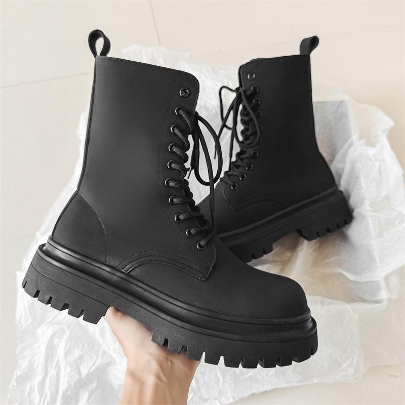 men fashion stage nightclub platform boots lace-up genuine leather shoes cowboy high boot handsome long motorcycle botas hombre