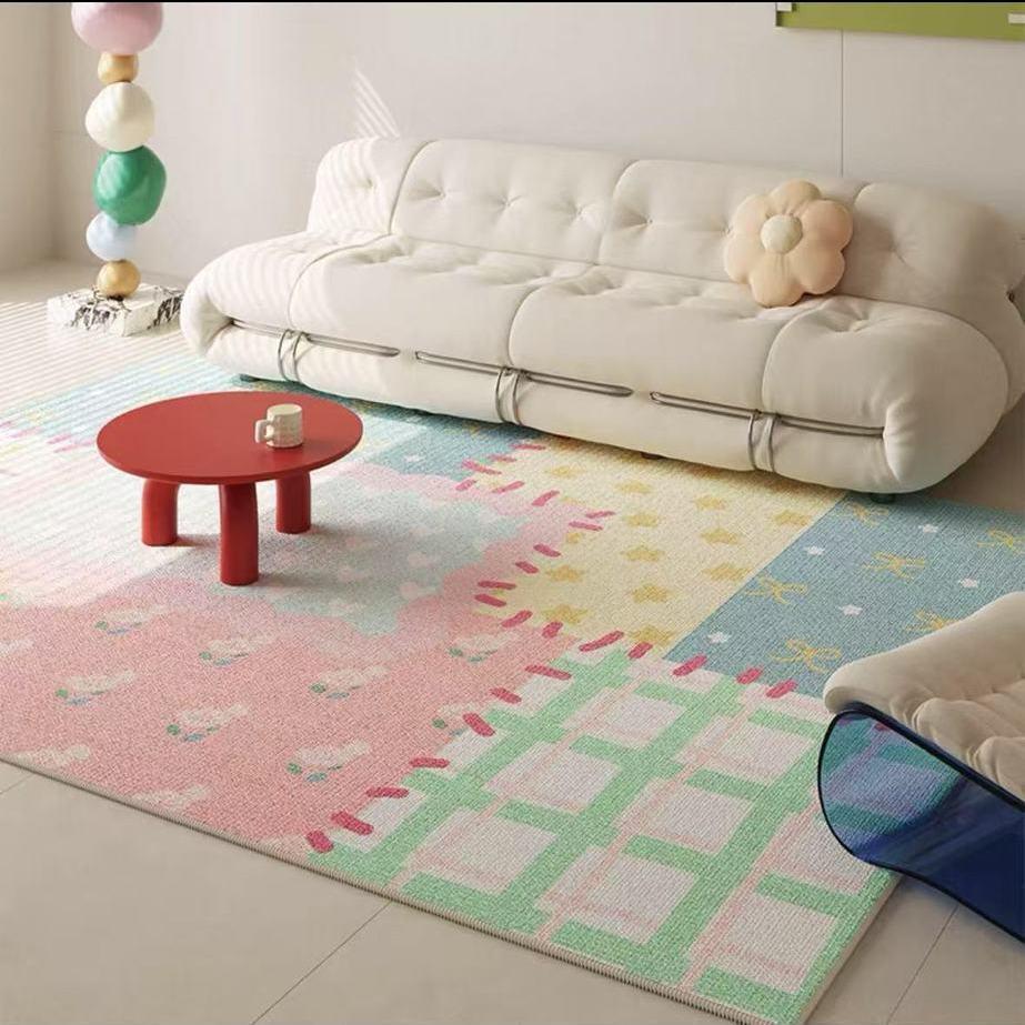 

Cream Macaron Washable Carpet - High-End Living Room & Bedroom Mat, Dirt-Resistant, Full Coverage for Coffee Table and Dopamine Foot Comfort. 120*160cm Refreshing Short Plush