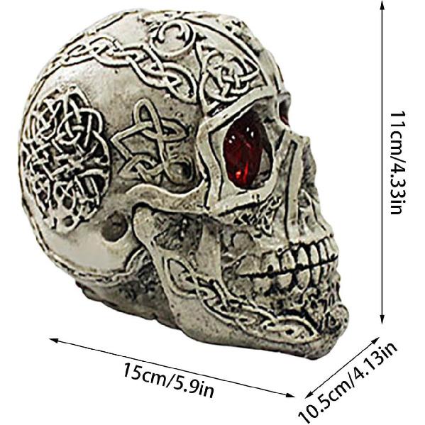 Halloween Gothic Glowing Skull, Human Skull with LED Light Up Glowing Eyes, Lighted Novelty Resin Statue, for Indoor Bar Holiday Horror Haunted House