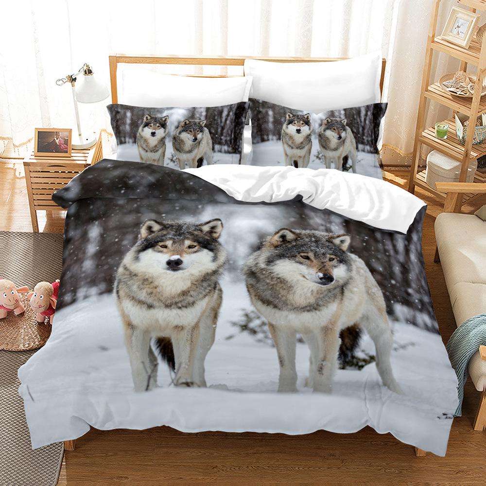 3D vlčí vzor Povlak na přikrývku Sada ložního prádla Povlak na přikrývku Povlak na polštář 2 nebo 3 manželská postel Jednolůžko v plné velikosti Měkký omyvatelný zip Domácí dekorace