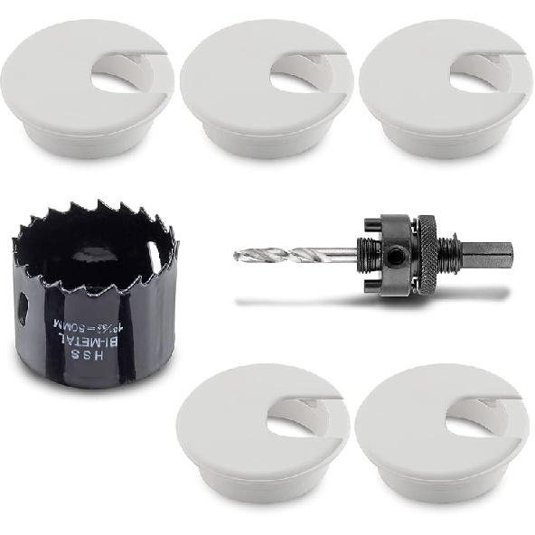 1-3/8 Inch Desk Hole Grommet Desk Cord Grommet with Bi-Metal Hole Saw Drill Bits, Cable Hole Cover Plastic Wire Grommets Desk Grommet Kit Wire