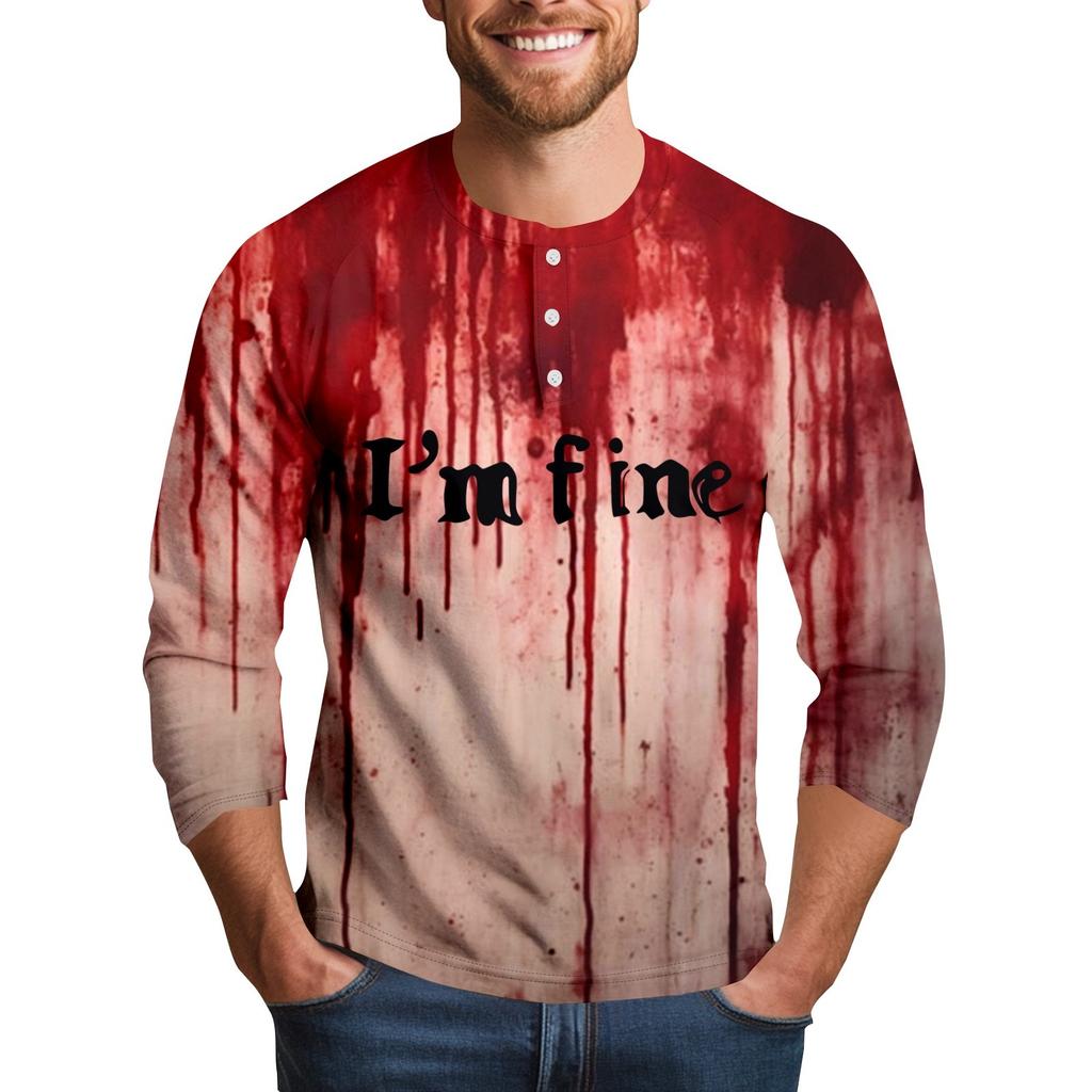 Men's Halloween Print Raglan Dralan Three-quarter Sleeve Casual Top