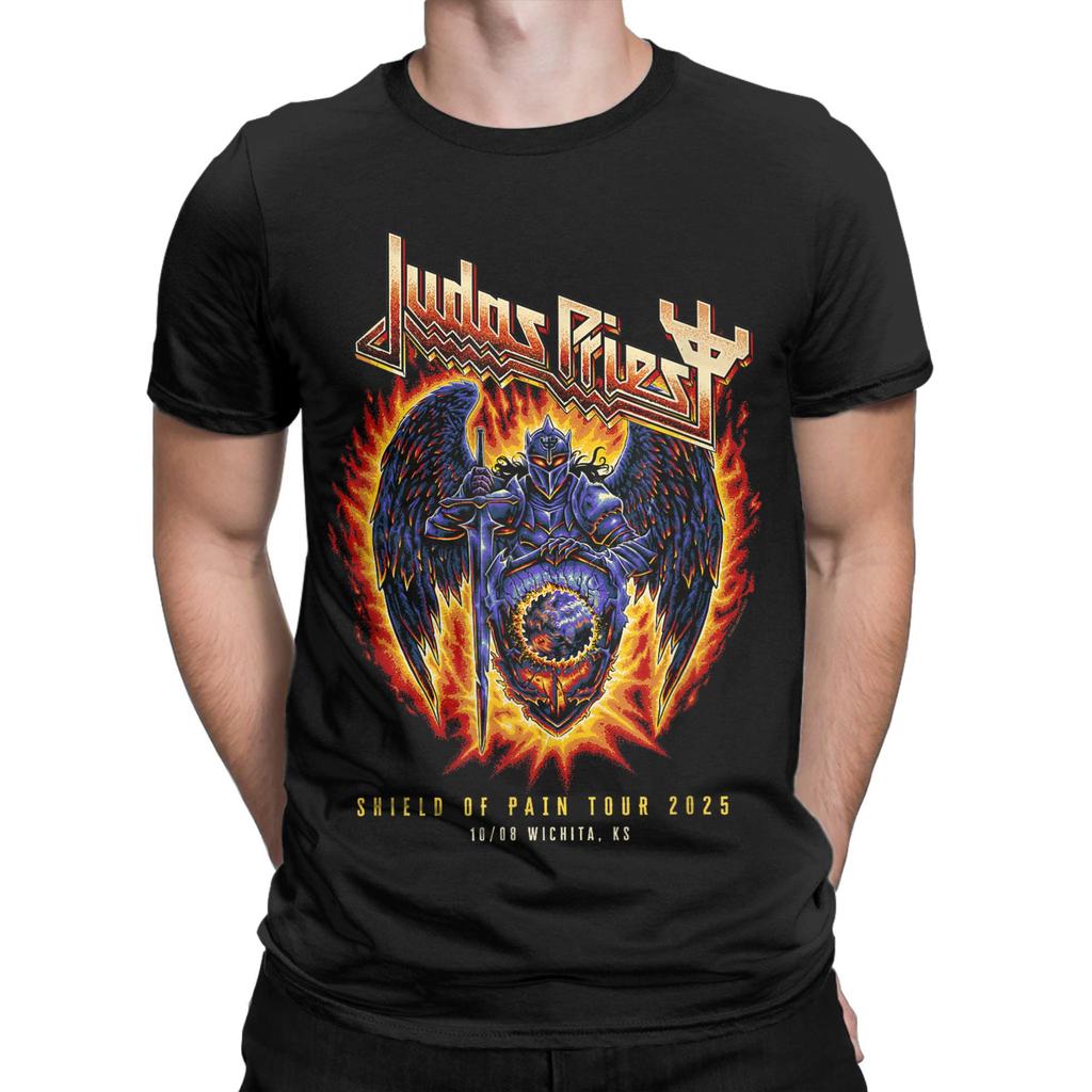 Men's Judas Priest  Shield Of Pain Tour 2025 T Shirt Band 100% Cotton Merch Casual Short Sleeve Round Neck Tee Plus Size T-Shirt