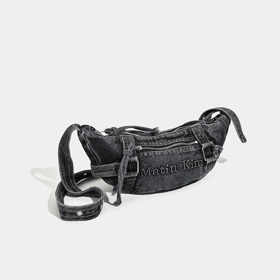 

New Korean Washed Denim Bag, Retro Washed Denim Crescent Bag, Single Shoulder Armpit Tote Bag for Women чёрный