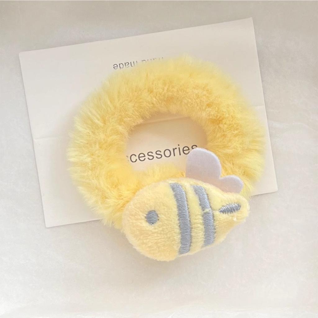 4pcs Milky Bee Plush Hair Ring, Girly Heart, Cute and Soft Autumn and Winter Hair Rope Cartoon Ponytail Hair Ornament