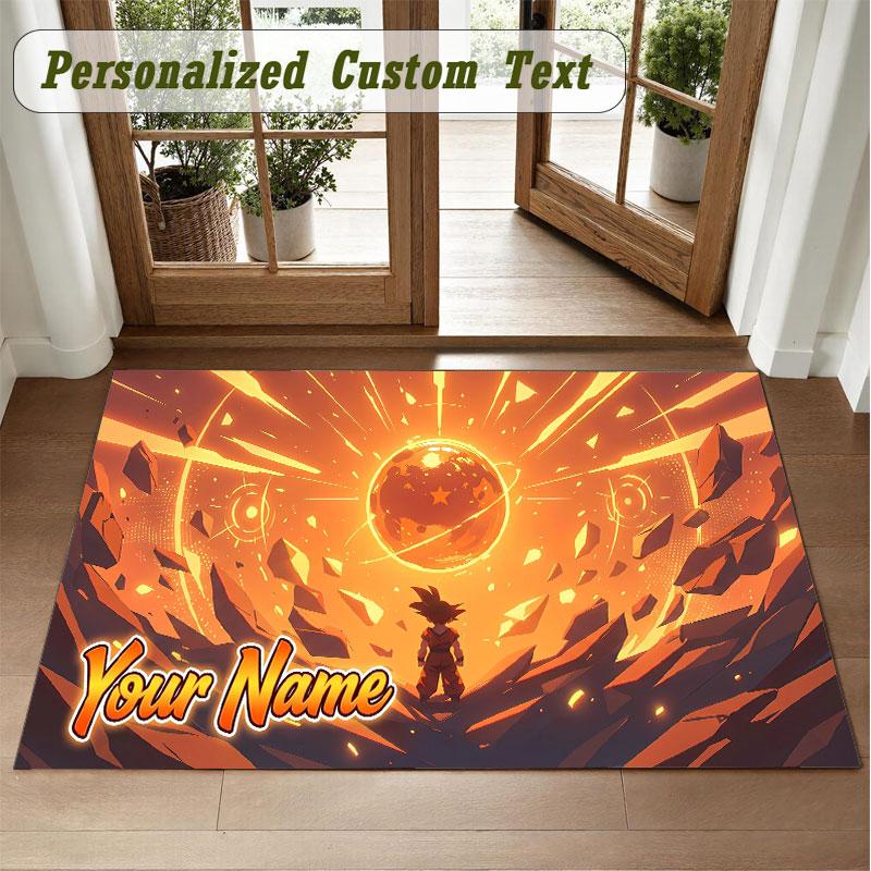 Crystal Velvet Square Rug Custom NameDragon Ball Pattern Non Slip Home Floor Decor Rug