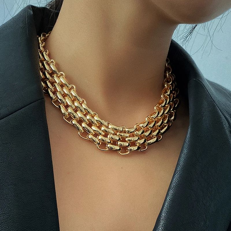 Ingemark Exaggerated Gold Color Wide Choker Necklace Women High Quality Adjustable Chunky Chain Neck Accessories New Jewelry