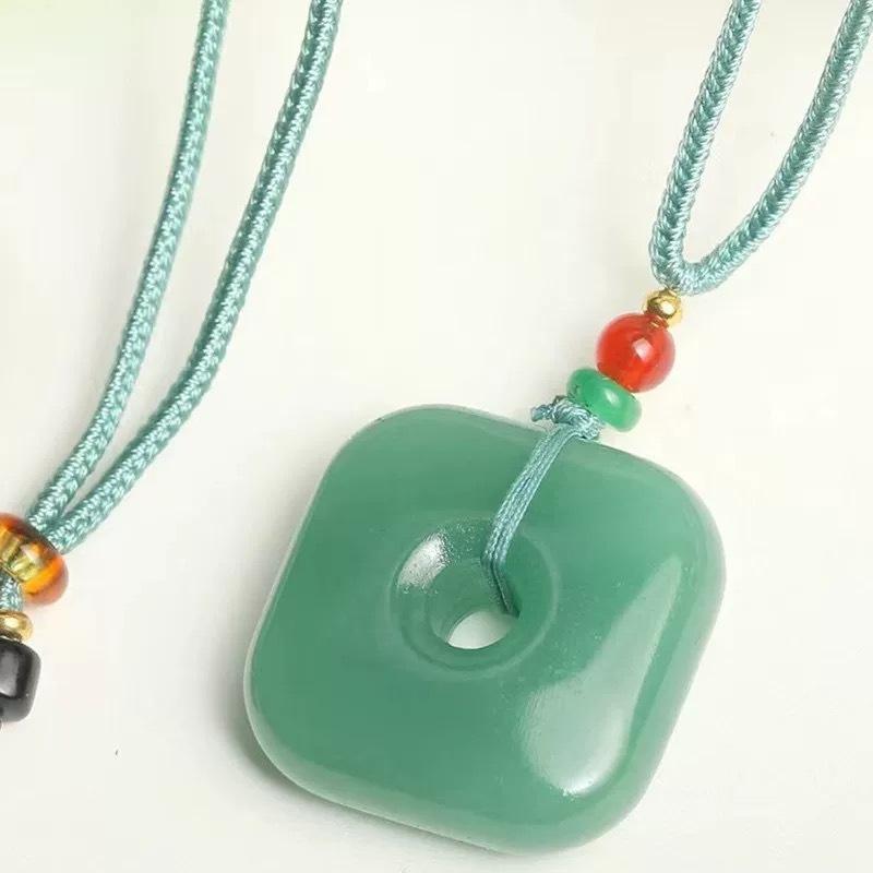 Pendant Natural Aventurine Peace Buckle Men's and Women's Green Peace Square Buckle Necklace