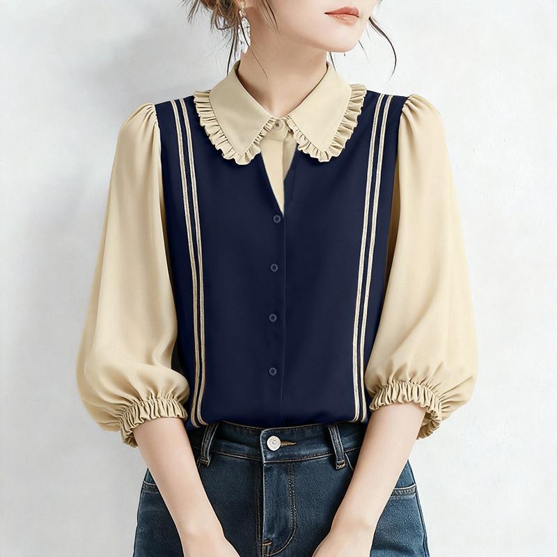 ZANZEA Damen Lässige Puppenkragen Sommer Halbarm Bluse