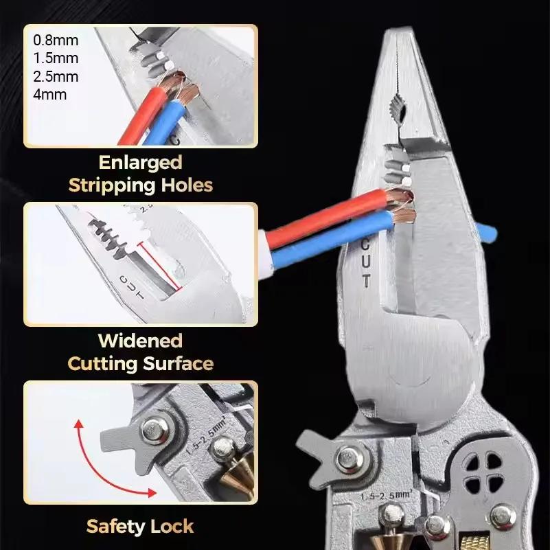 9-in-1 Multi-function Wire Stripper Electricians Voltage Testing Cable Cutting Scissors Crimping Pliers