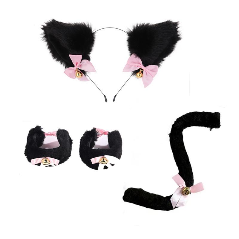 Cat Ear Bell Headband & Choker Set with Tail - Halloween Party Accessories
