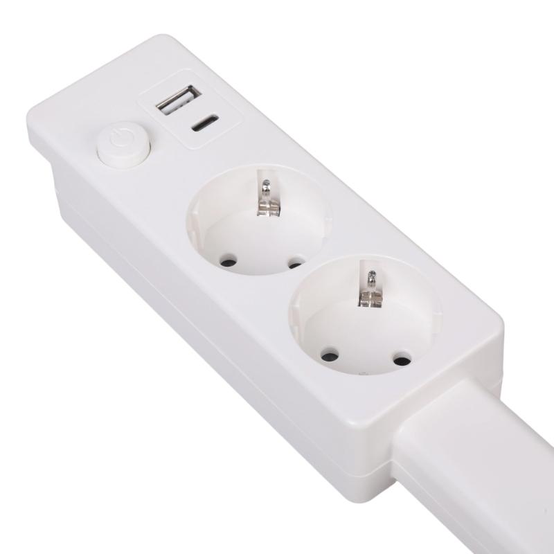 Square Power Socket With Individual Switches And Wide Outlet Spacing For Multiple Devices In Home Office