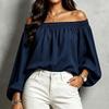 Camiseta casual suelta de manga larga sexy de hombros descubiertos para primavera y otoño, camiseta para mujer, camiseta mujer, tops