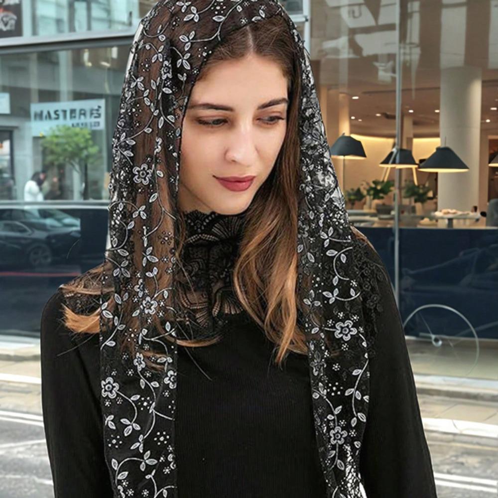 Transparent Lace Triangle Scarf Embroidered Lace Head Scarf Simple Veil Headband  Party чёрный