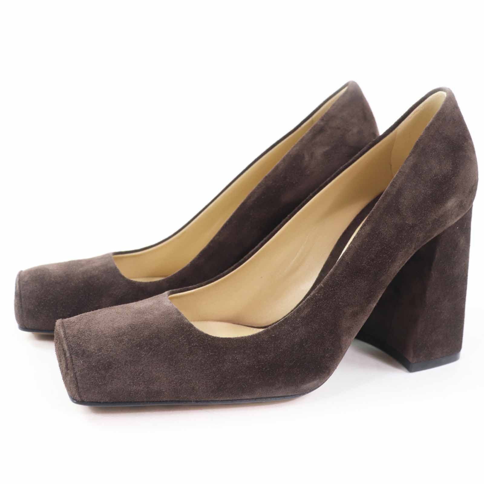 Pristine BOTTEGAVENETA pumps TOWER Chunky heel  Brown Suede leather Women 38 Used