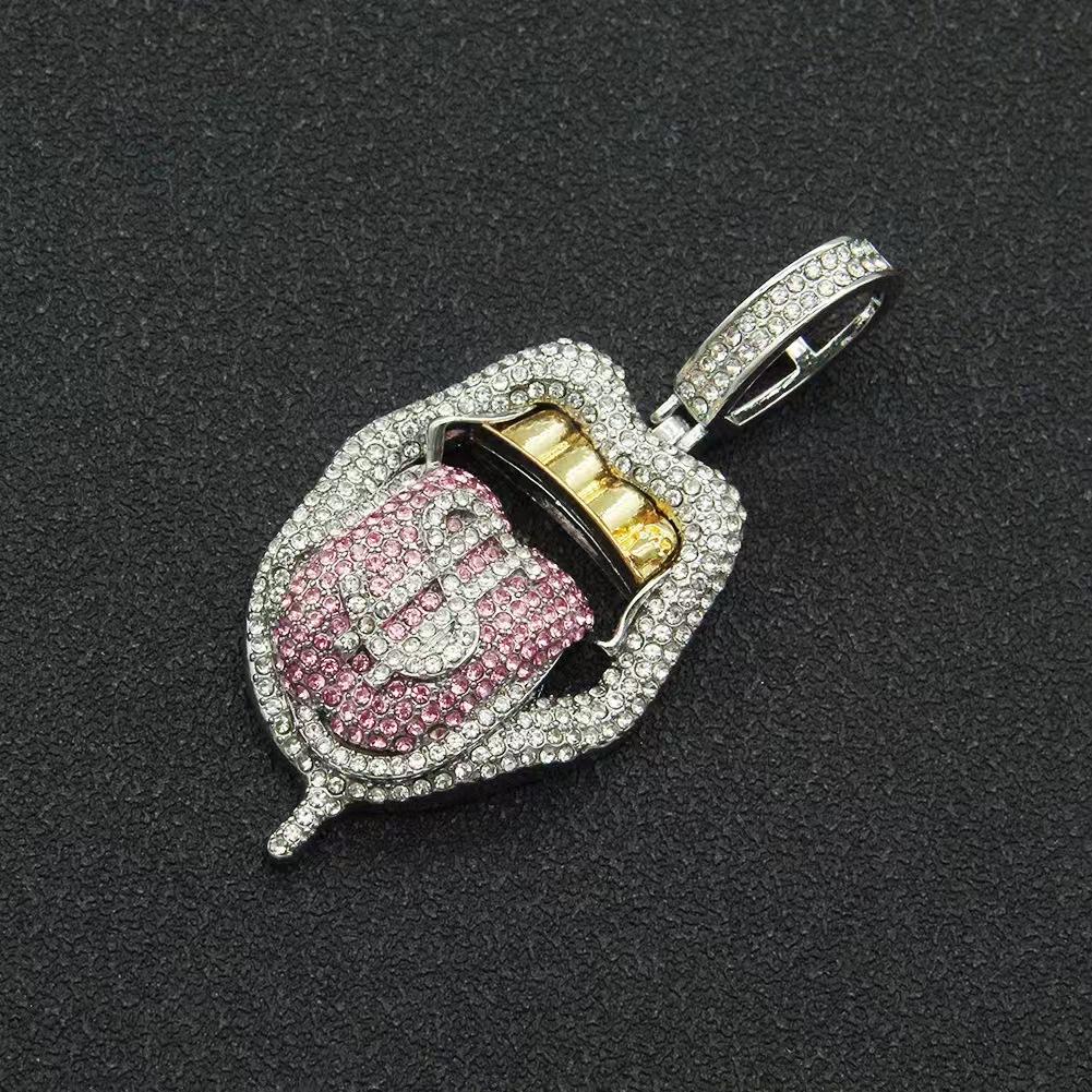 Big Mouth Tongue Out US Dollar Personalized Hip Hop Pendant Full of Diamonds Trendy Necklace for Men and Women Cuban Necklace
