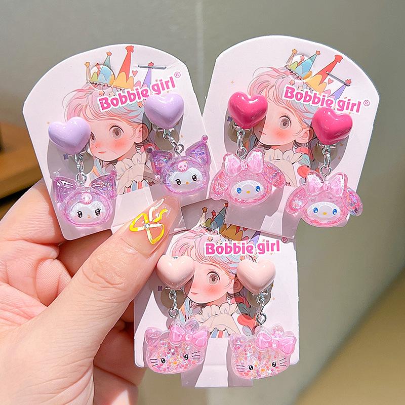 Kuromi Kolczyki Klipsy Bez Przekłuwania Uszu z Kokardką dla Dziewczynek