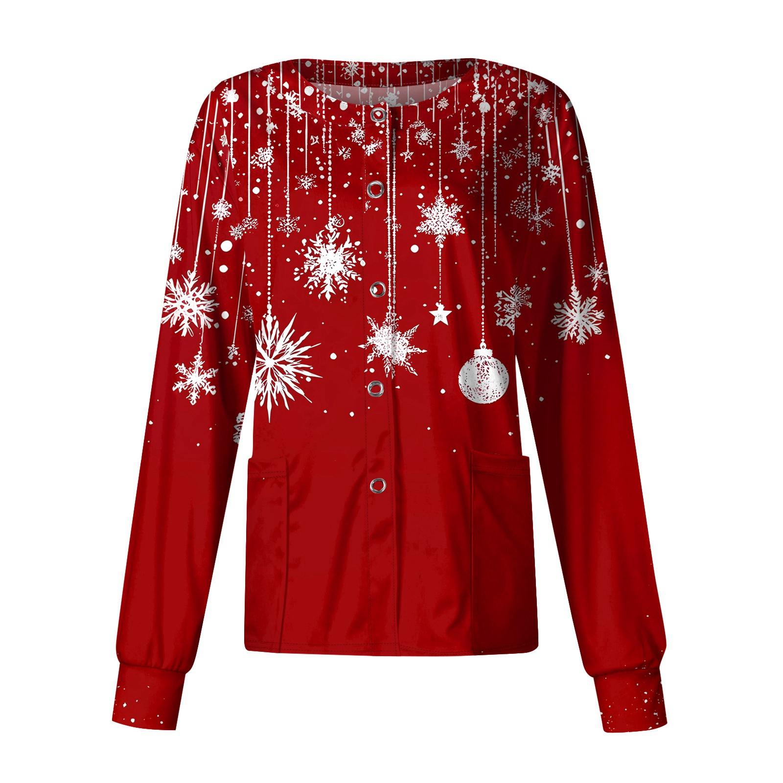 

Женский повседневный однобортный однобортный защитная одежда с рождественским принтом и длинными рукавами, кардиган, топ XL