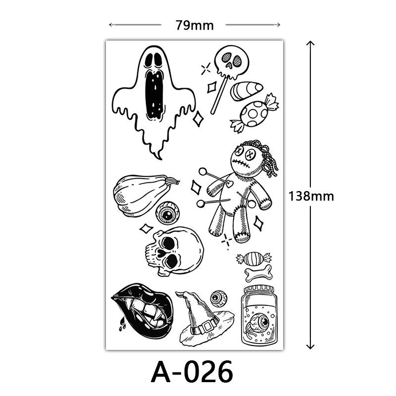 Halloween Tattoo Sticker, Skull Reaper Sickle, Black Bat Tombstone Pumpkin Tattoo