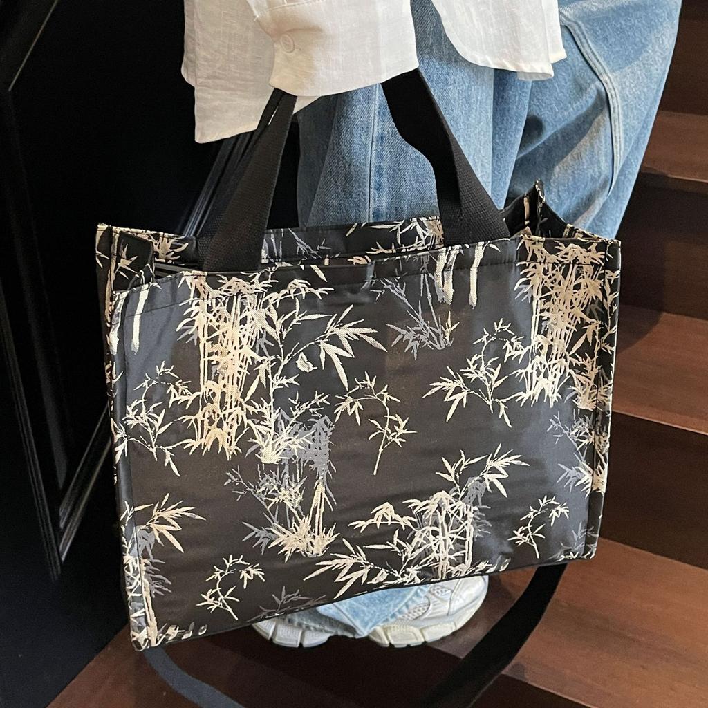 2025 Fashion Commuter Class Commuter Shopping Bag Large Capacity Tote Bag Women's Bamboo Printed Shoulder Handbag