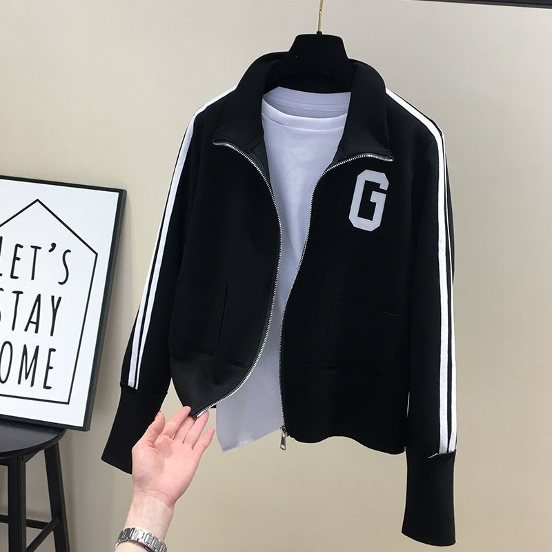 Autumn Letter Stripe Thin Short Jacket Women's Top Design Sense Niche Sweet Chic Baseball Uniform