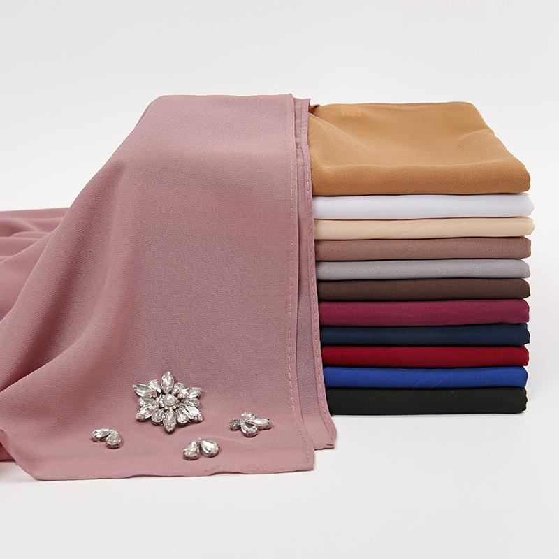 New Bubble Chiffon Diamond Rhinestone Hijab Shawl Scarf Women Ramadan Muslim Headband Wraps Headscarf Foulard Muslim Hijab Sjaal