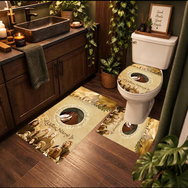 Lord Rings 3Pcs Personalized Customization Bathroom Mat Set Toilet Lid Cover And Rug Ushaped Bath Mats Nonslip Door Mat Decoration