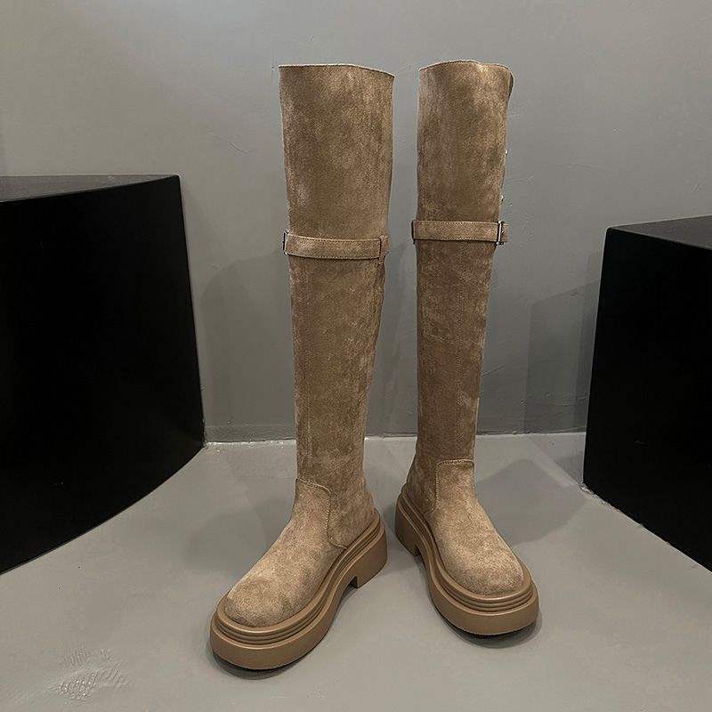 Knee boots Children's boots 2025 new autumn and winter two wear folded small thick-soled elastic high knight boots