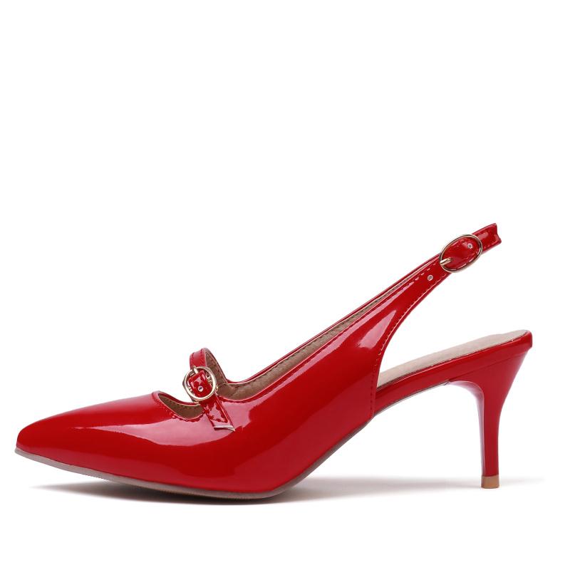 

Летние женские сандалии большого размера 45 красные телесные туфли на каблуке модные туфли-лодочки с острым носком на ремешке мюли для вечеринки офиса свадьбы женские 48 красный