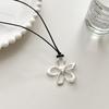 Fashion Silver Color Hollow Flower Long Necklace for Women Girls Simple Adjustable Black Rope Chain Necklace Jewelry Gifts
