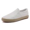 Men's White Casual Slip-On Leather Shoes – Elastic, Low-Top, Lightweight Rubber Flats for All Seasons.