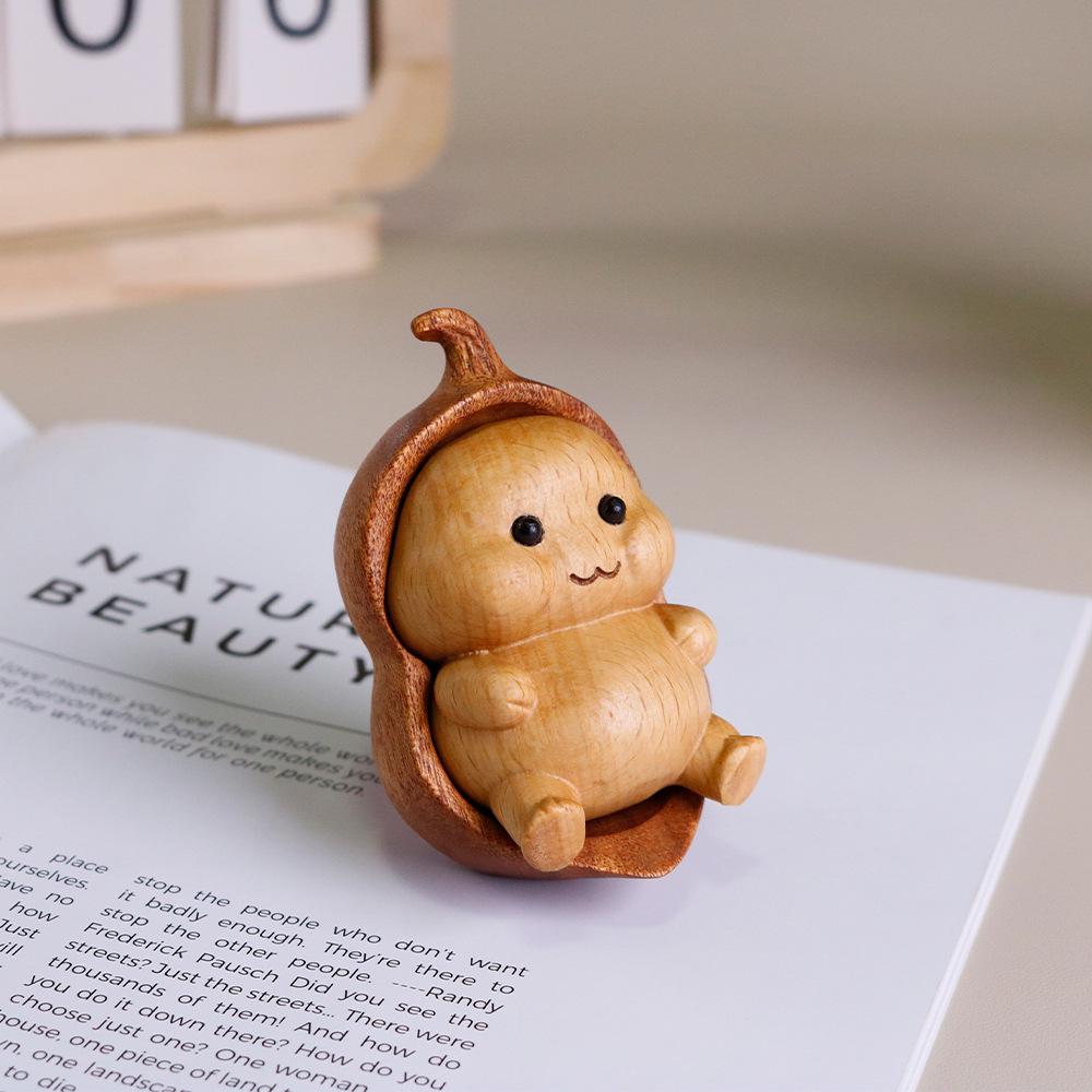 Beech Wood Fu Lu Gourd Ornament - Cute Solid Wood Handheld Home Decor Craft