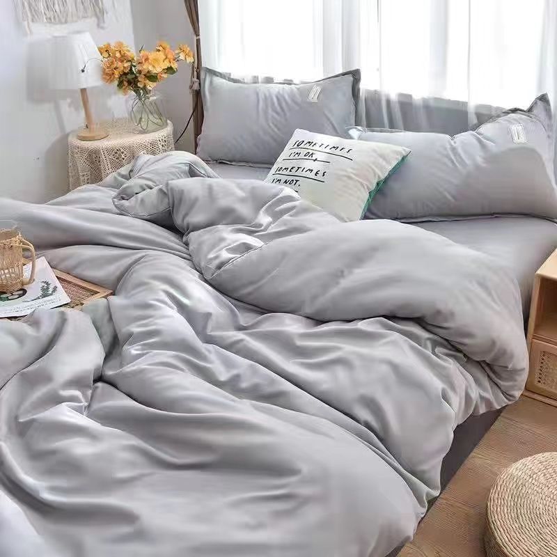 

Скандинавский минимализм Однотонное постельное белье Пододеяльник Набор из четырех предметов 1,5 или 1,8 м Постельное белье Одноместное Общежитие Набор из трех предметов 1.2m three-piece set X silver gray X