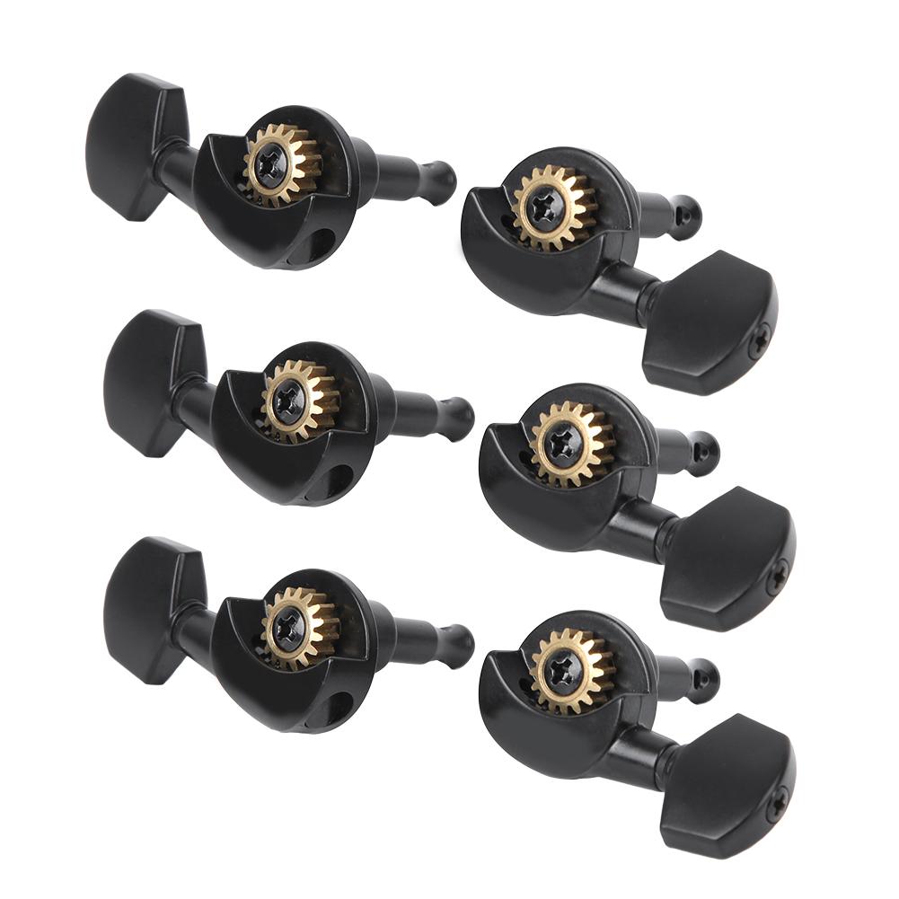 6Pcs Guitar Tuning Knob Locking Tuners Pegs Black Musical Instrument Accessories(3r3L)