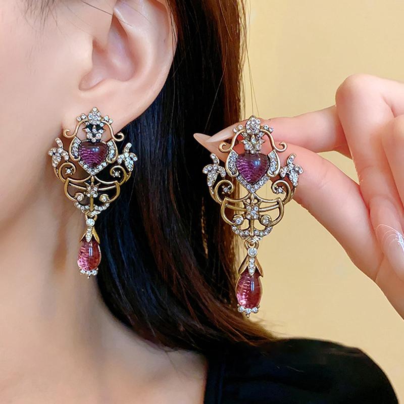 

Luxury Retro Palace Style Full Dangle Earrings For Women Antique Gold Color Drop Earrings Vintage Jewelry Accessories