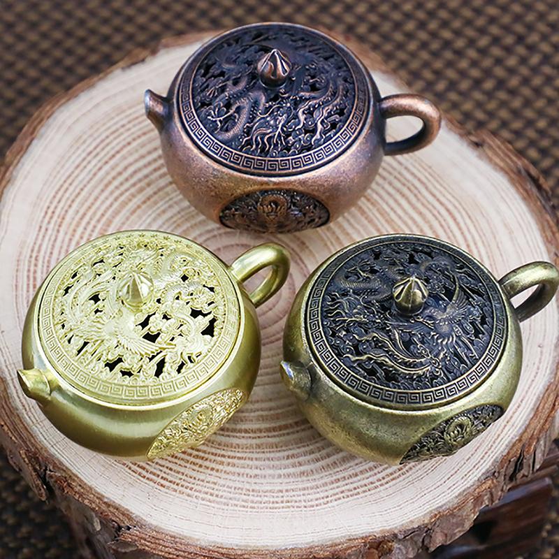 1Pc Mini Retro Style Alloy Incense Burner Buddhism Lotus Censer Bronze Dragon And Phoenix Water Bottle Incense Burner