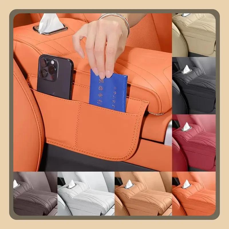 Car 2024 2025 Universal Armrest Pad Height Increase Leather Box Protective Bag Storage Tissue Boxe Accessorie Interior Car Cover