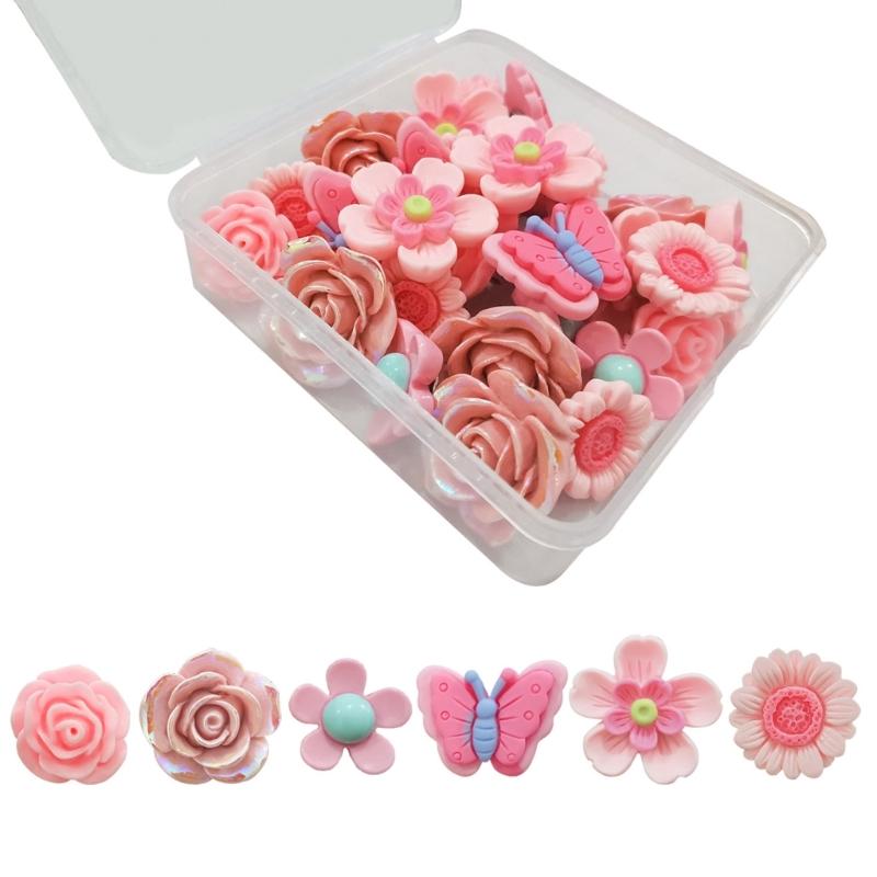 

Упаковка из 30 кнопок в виде цветка из смолы, милые многофункциональные кнопки-кнопки для украшения фотостены в классе и на рабочем столе розовый
