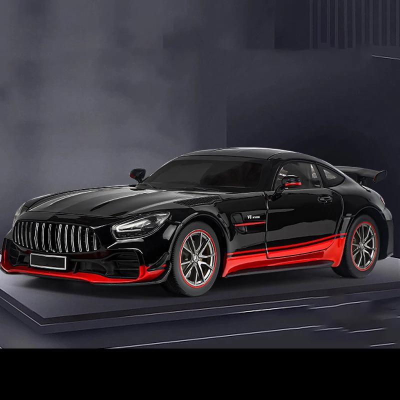 Large 1/18 Mercedes Benz AMG Gtr Model Car Metal Diecasts Vehicle Collectable Hobbies Sound & Light Miniature Toy For Boys Child