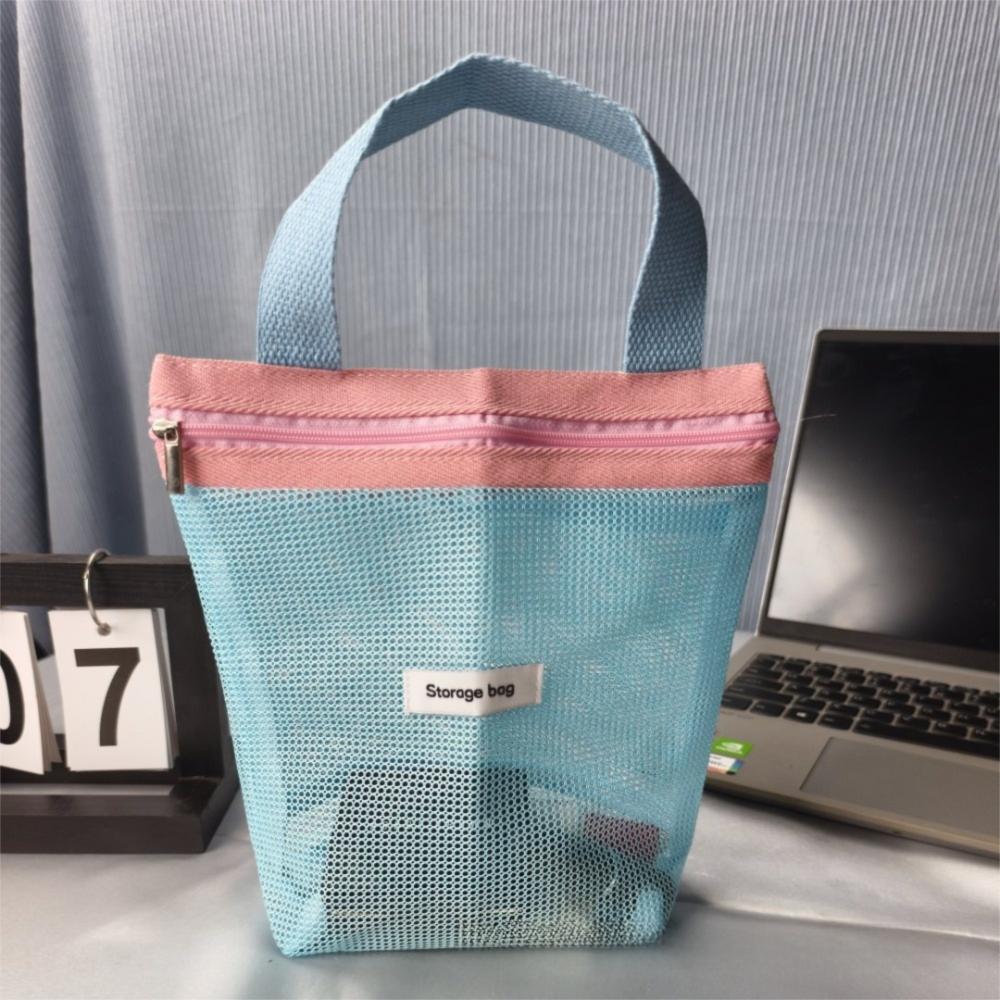 New Dopamine Mesh Toiletry Bag Transparent Large Capacity Handbag Portable Storage Bag Makeup Toiletry