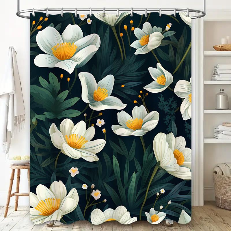 Floral Dark Green Bath Curtain Waterproof Decorative Shower Curtain In White Yellow Colors Modern Home Decor Accessories (180X24