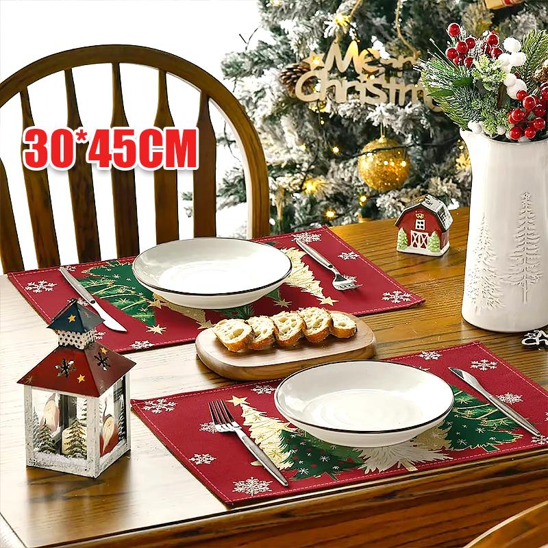 1PC Rectangular Festive Christmas Placemats Modern Home Use Table Mats Holiday Red Kitchen Printed Party Linen Dining 3 Styles
