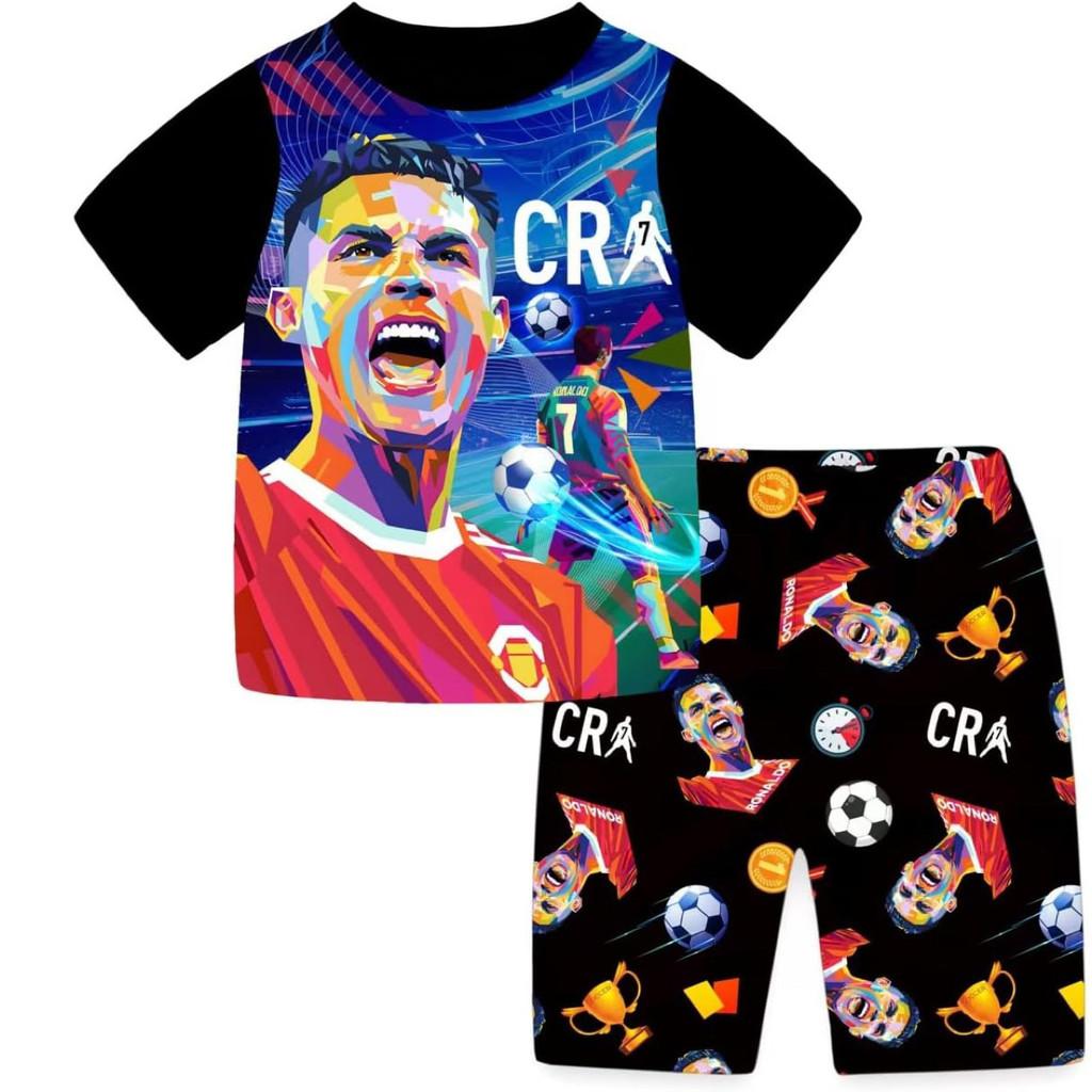 Nba Soccer Star Cr7 Print Kids Summer Cotton Tshirt And Shorts Set With Soft Fabric For Boys And Girls